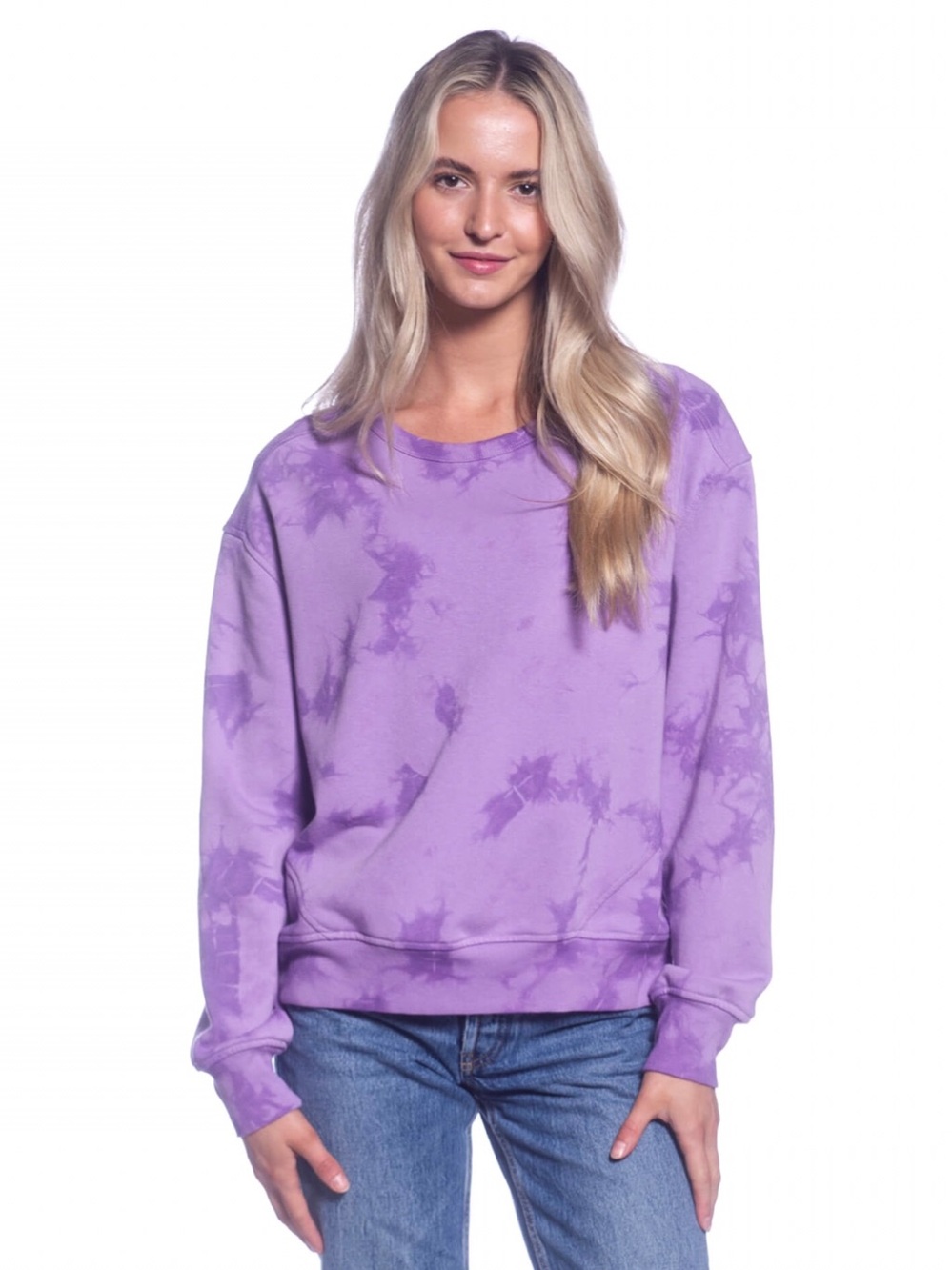 Women’s DKR Apparel Crewneck Cotton Blend Tie-Dye Sweatshirt-Purple